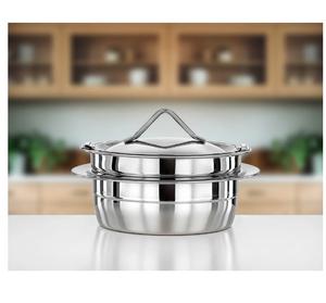 Plat rond en acier inoxydable argenté avec couvercle et poignée, idéal pour servir des plats chauds lors de mariages, de fêtes ou comme décoration de table. - Product Image 6