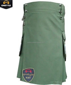 Kilt écossais Onstyle pour homme, style sportif et traditionnel, en laine acrylique noire, avec détails en cuir, taille personnalisée - Product Image 2