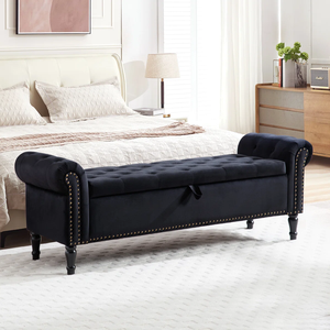 Cama Clásica Vietnamita con Estructura de Madera y Tapicería de Terciopelo, Acabado en Madera de Caucho, Modelo MD02 - Product Image 1