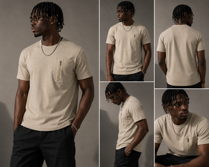 Nueva Camiseta de Hombre de la Marca Micah Corporation 2026, Color Beige Texturizado, con Bolsillo con Cierre, Manga Corta, 100% Algodón Jersey, Secado Rápido - Product Image 3