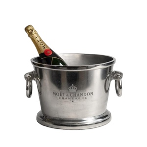 Seau à champagne rond en aluminium fait main avec poignées, seau à glace portable robuste, refroidisseur à vin et bacs à boissons pour bars - Product Image 1