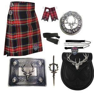 Conjunto Completo de 8 Piezas para Hombre, Diseño de Ciervo de las Tierras Altas, Duradero y Ligero, Kilt de 6 Yardas, Cinturón Sporran de Lana Acrílica con Cabeza de Ciervo, Broche Tradicional - Product Image 5