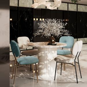 Moderno Set da pranzo per 4 persone in bambù MDF tavolo in tessuto Beige turchese sedie in metallo gambe salvaspazio cucina/sala da pranzo mobili - Product Image 1