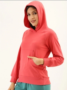 Sudadera con Capucha Color Coral para Mujer, Corte Regular, Color Sólido, Tejido de Algodón, para Otoño, con Bolsillos - Product Image 1