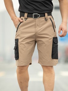 Shorts cargo noirs pour hommes, taille mi-haute, séchage rapide, en tissu Oxford, style workwear avec plusieurs poches et braguette zippée - Product Image 5