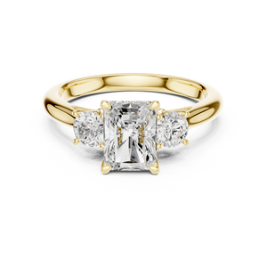 Anillo de Compromiso Art Deco Vinson Project con Exquisita Moissanita Radiante, Tres Piedras, Chapado en Oro Rosa, Anillo de Acero Inoxidable - Product Image 1