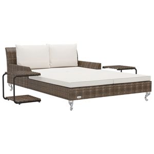 Chaise longue en polyrotin marron et crème avec structure en acier thermolaqué, mobilier d'extérieur durable - Product Image 2
