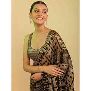 Impresionantes lentejuelas negras Georgette Festival Wear Saree con blusa - Product Image 3