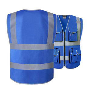 Chaleco de Seguridad Reflectante Azul para Hombre con Bolsillos, Cierre de Cremallera, Cuello en V, Ropa Exterior Informal, Material de Poliéster Transpirable - Product Image 3