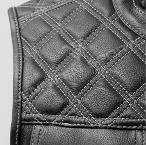 Gilet en cuir véritable élégant coupe diamant pour motard, gilet de moto en cuir avec doublure intérieure en satin et bandana - Product Image 3