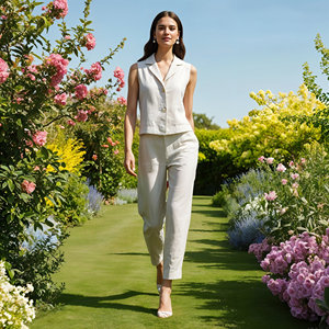 Vente en gros 2025 haut en lin pour tenue décontractée et formelle en tissu de lin pur haut de tous les jours pour femmes - Product Image 5