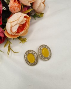 Designer Oval Stone <b>Crystal</b> <b>Stud</b> <b>Earrings</b> Ethnic Antique Gold Plated Fashion Indo Western Party Wear Jewelry For Women Wholesale - Product Image 4