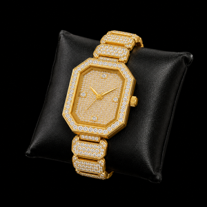 Montre-bracelet de luxe en acier inoxydable avec diamants moissanite octogonaux plaqués or, style hip-hop, bijou de mode haut de gamme - Product Image 3