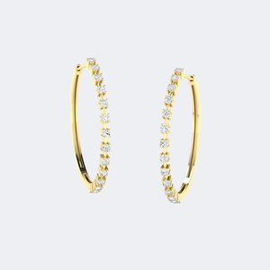 Boucles d'oreilles créoles larges serties de diamants ronds 1,70 carat au total - Product Image 4