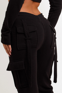 Hot Selling Black Women 2 Piece Tracksuit Set – Cargo <b>Joggers</b> & Crop Corset Hoodie <b>Oversized</b> Sweatpants Set | Streetwear Athleis - Product Image 6