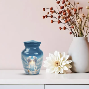 Memorial Cremation Urn Decorative Metal Urn Angel Wing Tabletop <b>Vase</b> Polished Finish for Home Burial Display - Product Image 5