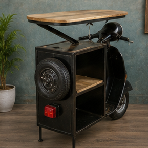 Table de bar vintage style scooter, design industriel, structure métallique, plateau en bois, ensemble de meubles de bar pour la maison - Product Image 5