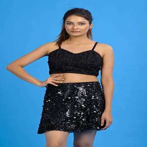 Conjunto de Top Corto con Lentejuelas Negras y Minifalda para Mujer |   Ropa de Fiesta |   Conjunto Coordinado Elegante |   Vestido de Moda para Discoteca |   Conjunto - Product Image 2