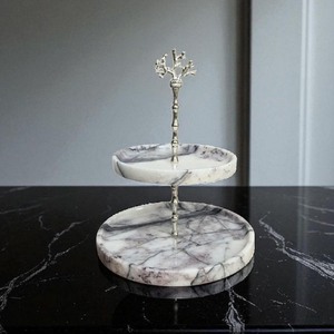 Reliable Round Marble Cake <b>Stand</b> 2 Tier Handmade Stone Serving Tray with Metal <b>Tree</b> Top Handle - Product Image 4