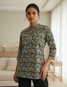 Kalamkari Bedrucktes Rayon-Kurztop für Damen Freizeit- und Partykleidung Größen <span class=keywords><strong>M</strong></span> bis XXL Ethnische Mode-Oberteil - Product Image 4