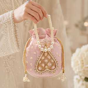 Budget Friendly Handmade Silk Potli Bag with Intricate Beaded Flower Embroidery for Bridal <b>Wedding</b> <b>Accessories</b> Parties Festive - Product Image 2