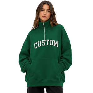 OEM Wholesale Vintage Wash 100% Cotton Varsity Loose Fit Quarter Zip Custom DTG Print Logo Women's Hoodies Custom Regular Sleeve - Product Image 1