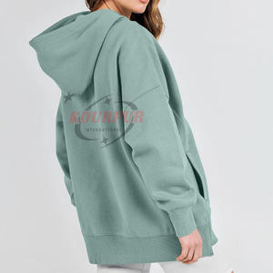 เสื้อฮู้ดดี้โอเวอร์ไซส์ผู้หญิง แขนยาว ผ้าฝ้ายถัก ทรงหลวม โลโก้ด้านหน้า ไหล่ตก ระบายอากาศได้ดี เสื้อสเวตเชิ้ตสำหรับฤดูใบไม้ร่วง - Product Image 5