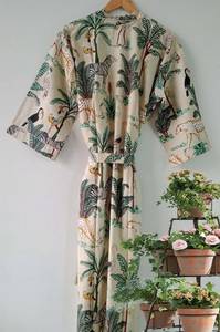 Robe kimono en coton à imprimé animalier bohème, col en V, séchage rapide, pour la plage, printemps-été - Product Image 4