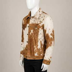 Chaqueta de Motero para Hombre de Cuero Genuino con Patrón de Piel de Vaca, Cuello Vuelto, Cierre de Cremallera, Ajuste Regular, Casual de Otoño, Personalizada - Product Image 3