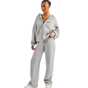 Women's Full <b>Zip</b> Hooded Tracksuit Set Relaxed Long Sleeve Top Wide Leg <b>Trousers</b> Elastic Drawstring Waist Two Piece Lounge Outfit - Product Image 1