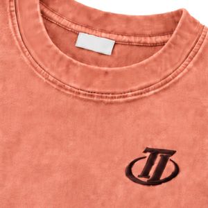 T-shirt en coton oversize vintage délavé couleur pêche foncé avec logo brodé sur la poitrine, unisexe, style streetwear - Product Image 4