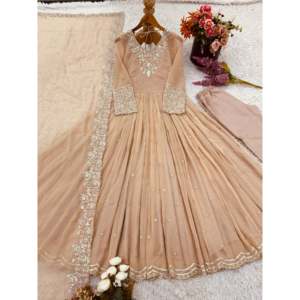 Robe Anarkali de créateur avec séquence arc-en-ciel brodée pour les occasions de soirée - Product Image 1