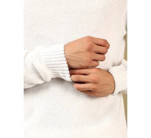 Pull en maille blanc uni de qualité supérieure pour homme, col rond, manches longues, pull en maille texturée décontracté pour homme, blanc classique - Product Image 4