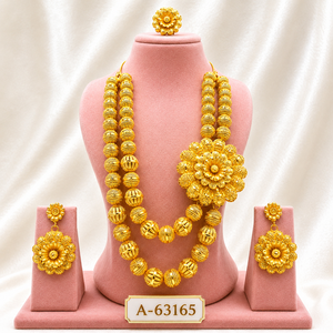 Conjunto de Collar y Pendientes con Patrón Hexagonal, Chapado en Oro de 24K, Joyería Clásica para Mujer, Aleación A-63175 - Product Image 4