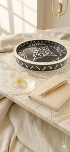 Bandeja de tocador artesanal ecológica única con incrustaciones de hueso, patrón floral intrincado, organizador de cosméticos de artesanía natural premium - Product Image 6