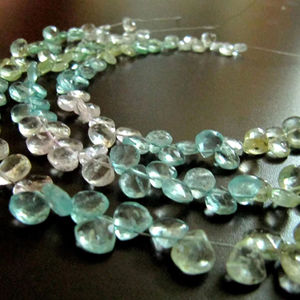 Chaîne de pierres précieuses en aquamarine naturelle multicolores, forme cœur, facettées, 7-8 mm, 10 pouces de long, provenant du Rajasthan, pour la fabrication de bijoux - Product Image 3