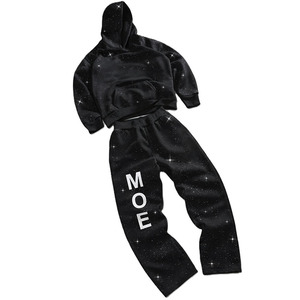 Conjuntos de Sudadera con Capucha y Pantalones Deportivos Personalizados con Pedrería para Hombre, Estampado de Estrellas, Estilo Urbano, Ropa Deportiva, Proveedor al por Mayor OEM ODM - Product Image 3