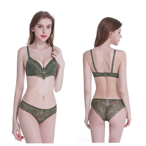 Ensemble de lingerie en dentelle verte sans armatures, bralette triangle non doublée et culotte, ensemble soutien-gorge et culotte sexy pour femmes - Product Image 2