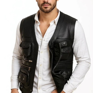 Gilet en cuir pour homme, en cuir de vache véritable, gilet de motard, veste sans manches, gilet personnalisé, logo OEM, fournisseur en gros - Product Image 2