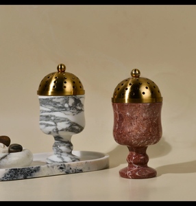 Brûleur d'encens en marbre bordeaux, Mubkhar arabe, encensoir Bakhoor, diffuseur d'aromathérapie fait main pour la maison et l'hôtel - Product Image 6