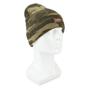 Camouflage Knit Beanie Winter Hat Custom Logo Cuff <b>Cap</b> <b>Men</b> Women Casual Ski Outdoor Wear Wholesale Soft Rib 100% Acrylic - Product Image 4