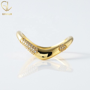 14K Solid Gold Curved Chevron Moissanite Stacking Wedding Band, <b>Dainty</b> Contour <b>Ring</b> Anniversary Gift - Product Image 1