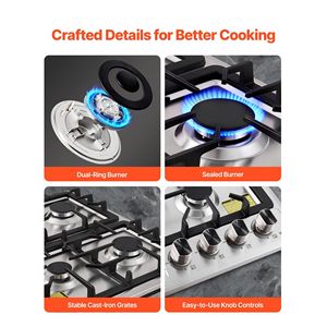 Piano Cottura a Gas Incasso in Acciaio Inox da 24 Pollici con 4 Bruciatori, Max 27000 BTU, Convertibile GPL/Gas Naturale, Piano Cottura a Gas a 4 Fuochi - Product Image 6