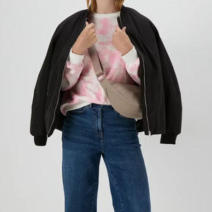 เสื้อสเวตเชิ้ตผู้หญิง คอกลม แขนยาว ลายมัดย้อม สีชมพูขาว ทรงโอเวอร์ไซส์ ผ้าถัก 100% คอตตอน ทรงปกติ ใส่ได้ในฤดูใบไม้ผลิ - Product Image 2