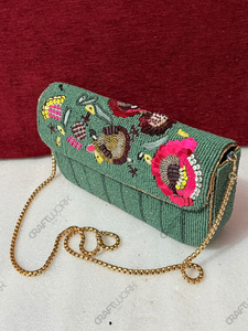 Pochette d'épaule perlée vert sauge, motif floral, sac de villégiature, vente en gros, OEM, marque privée, sac à main, export, fournisseur en gros - Product Image 2