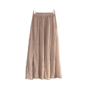 Jupes longues plissées solides jupe Maxi en lin de coton pour les femmes jupe d'été à taille élastique - Product Image 6