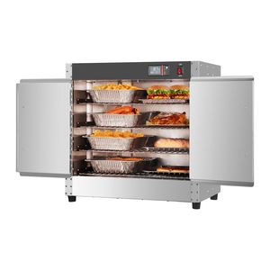 Scaldavivande professionale a 4 livelli in acciaio inox con doppia porta, regolazione manuale della temperatura, ripiani regolabili e 4 vaschette per acqua, ideale per concessioni - Product Image 4