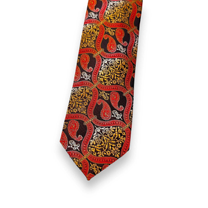 Corbata de seda tejida con diseño Paisley naranja Benon |   Corbata de Diseño de Lujo para Hombre |   Accesorio de Moda para el Cuello, Formal, para Bodas, Fiestas y Negocios - Product Image 2