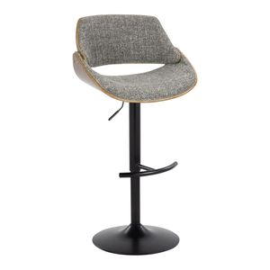Fabrizzi Mid Century Modern <b>Adjustable</b> Barstool Walnut Wood Black Metal Noise Grey Fabric Rounded T <b>Footrest</b> for Comfortable - Product Image 2