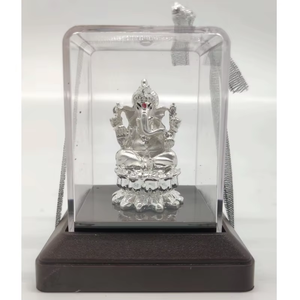 Idole artisanale en argent du Dieu Ganesh dans une boîte en verre transparent pour la décoration de la maison, du temple, de la salle de pujas, des anniversaires, des mariages et des fêtes - Product Image 6